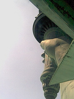 Looking up at the Statue of Liberty torch from inside the crown
