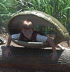 Joseph inside the turtle shell