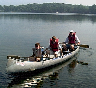 Joe, Jeff, and me in a canoe
